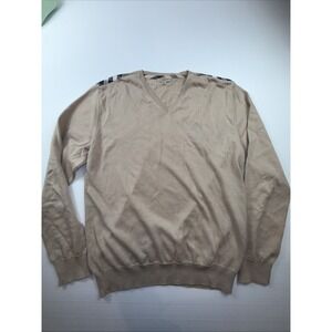 Burberry Brit Men's Beige Cotton Plaid Shoulder Sweater size XXL V Neck